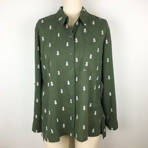Pineapple Embroidered Linen Button Front Shirt
